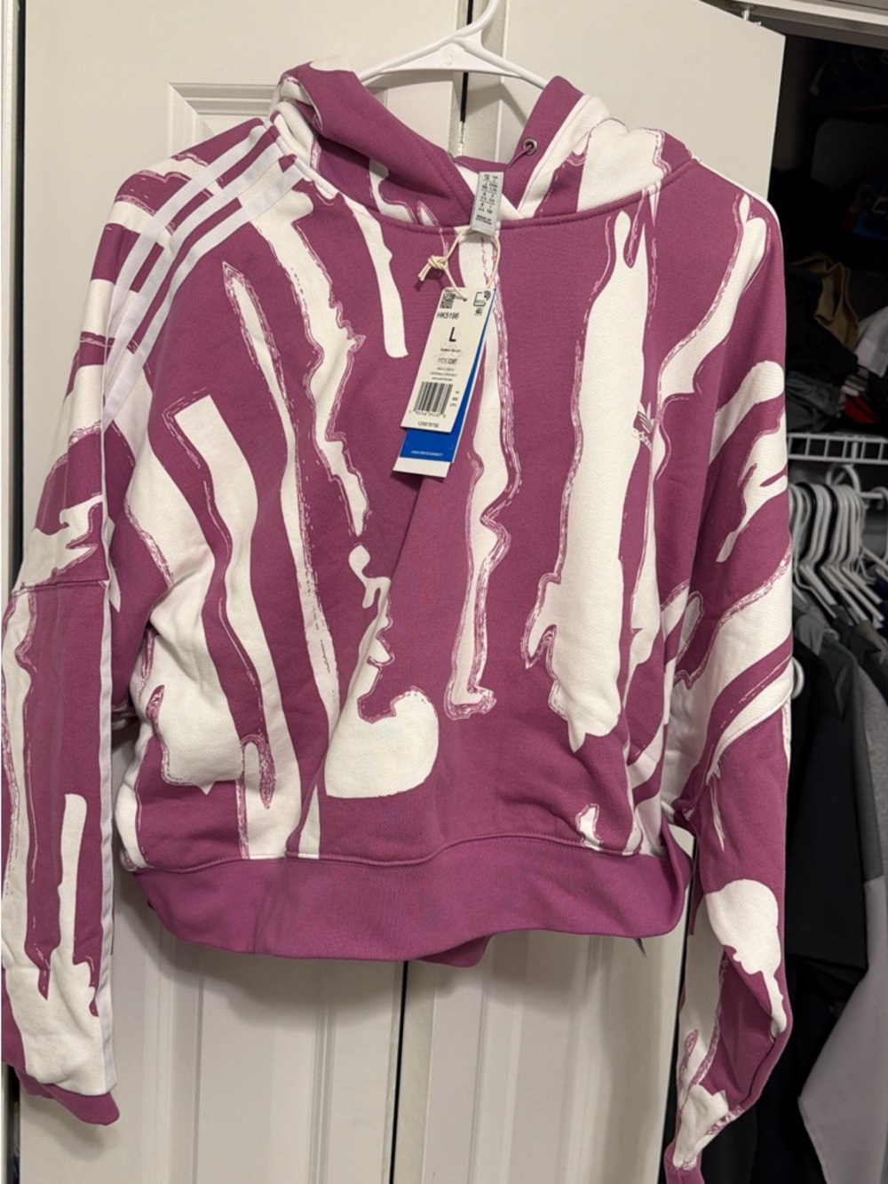 adidas Magenta and White Abstract-Print Hooded Sweatshirt
